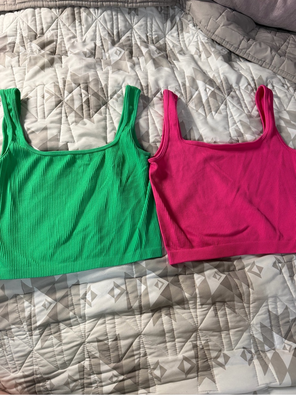 NEW Two Ribbed Crop Tank Top Duo - Bright Green & Hot Pink